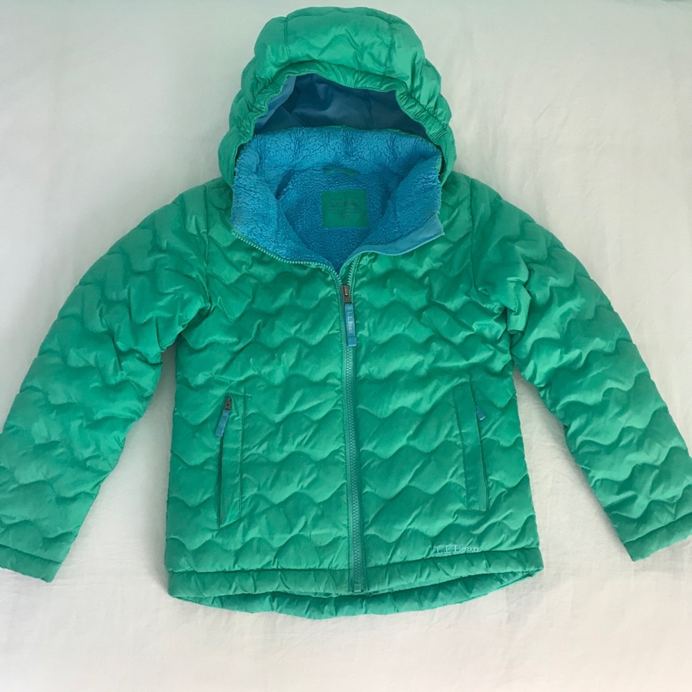 Girls L.L.Bean green and blue down jacket